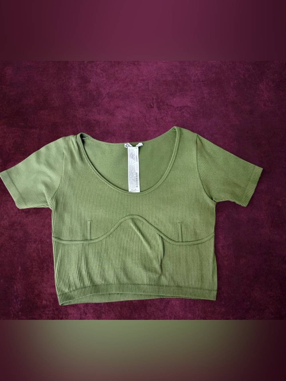 Zara Olive Ribbed Scoop-Neck Crop Top